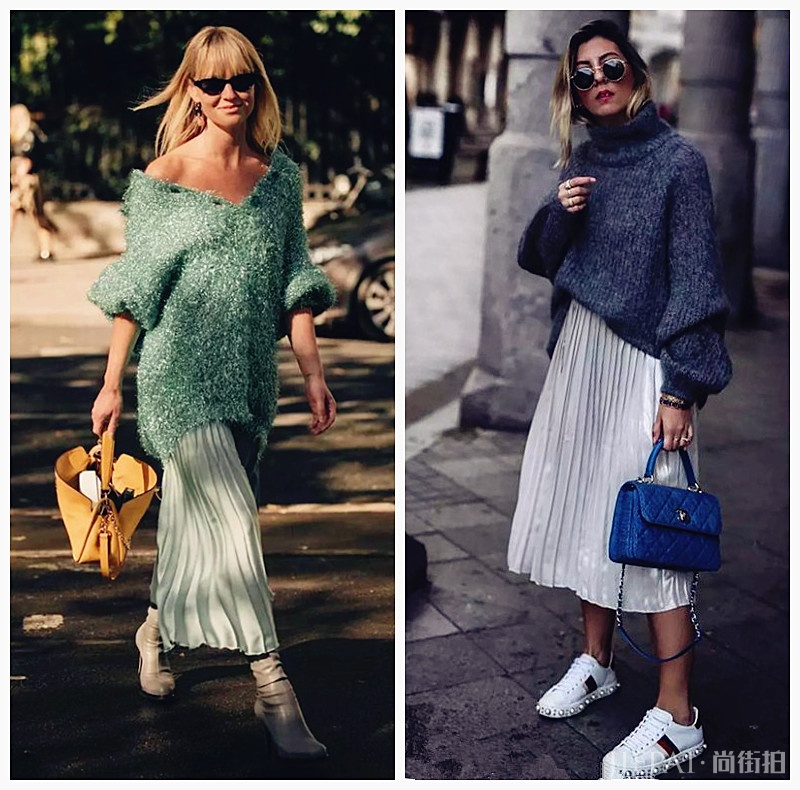 毛衣搭这四款半身裙,演绎秋冬时髦慵懒风