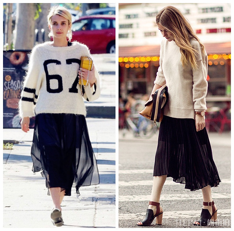 毛衣搭这四款半身裙,演绎秋冬时髦慵懒风