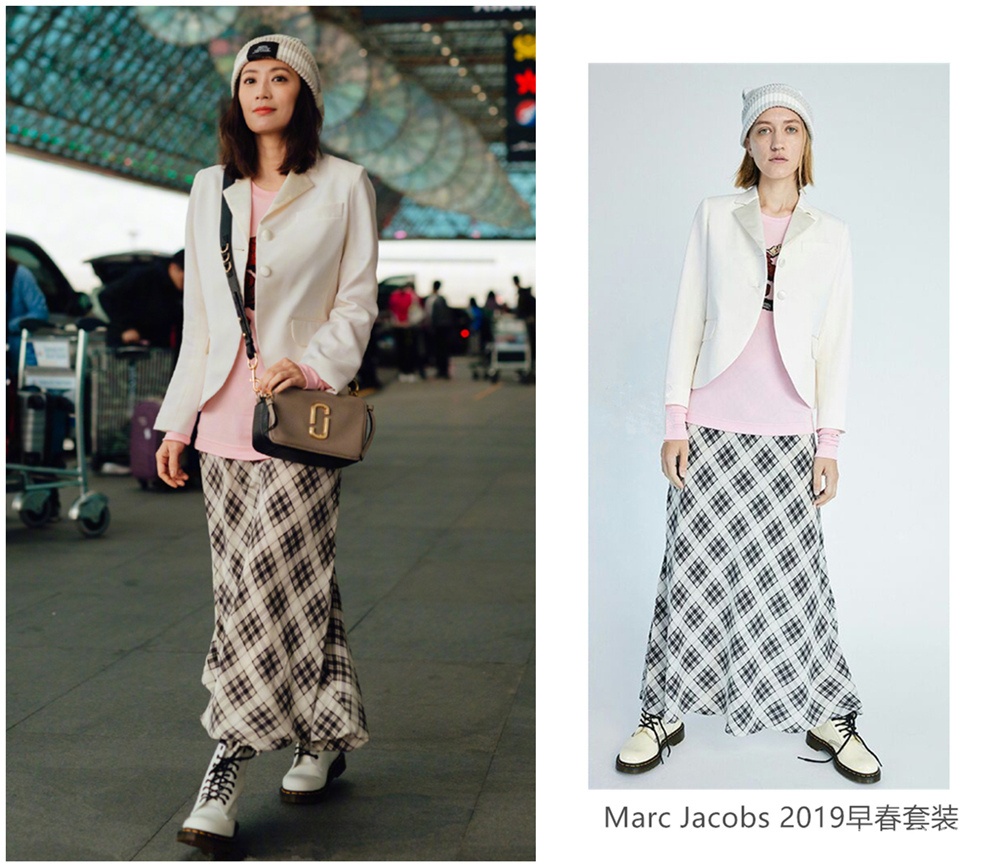 贾静雯穿格纹裙甜美清新，头戴针织帽嫩回20岁