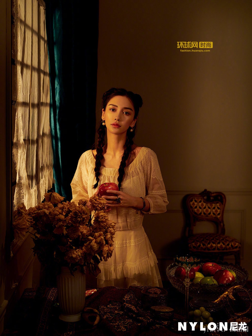 Angelababy 戴珍珠耳环的少女