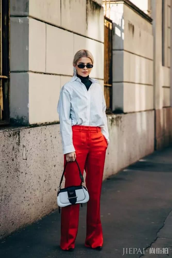 衬衫+九分裤=街拍中永不过时的气质搭配
