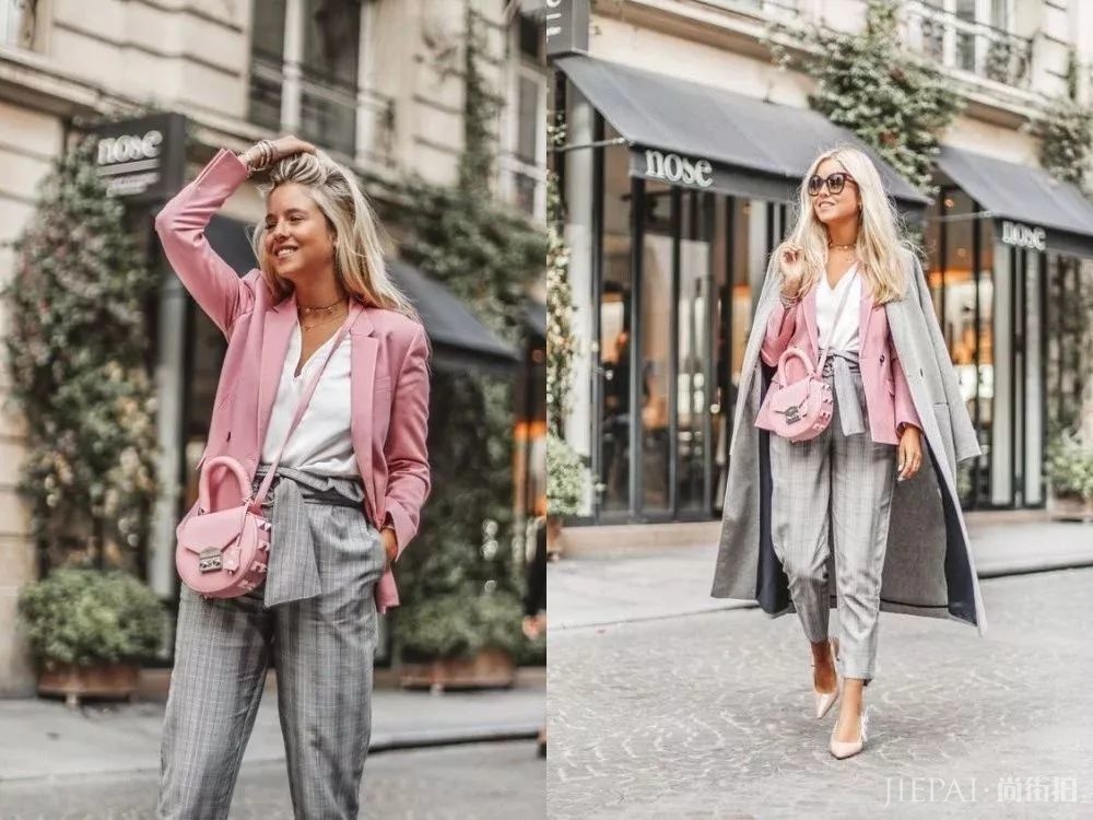 高级灰+粉色初春C位搭配,撩人轻奢风