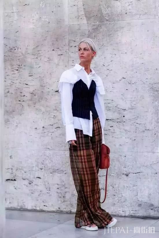 衬衫+阔腿裤，法式chic风情