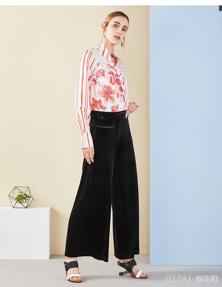 丝绒阔腿裤温柔又有质感，春季选择这五种颜色舒适又百搭