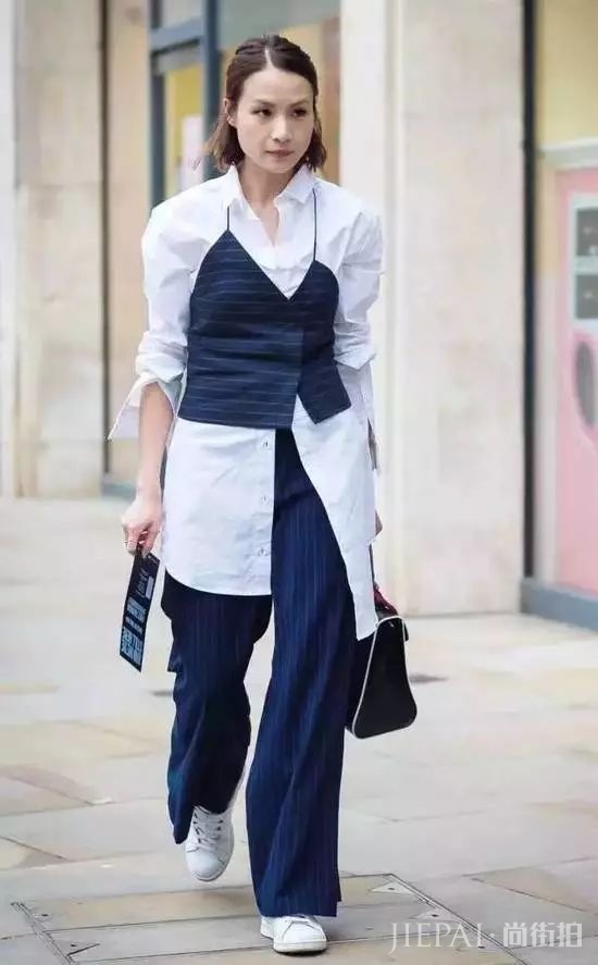 衬衫+阔腿裤，法式chic风情