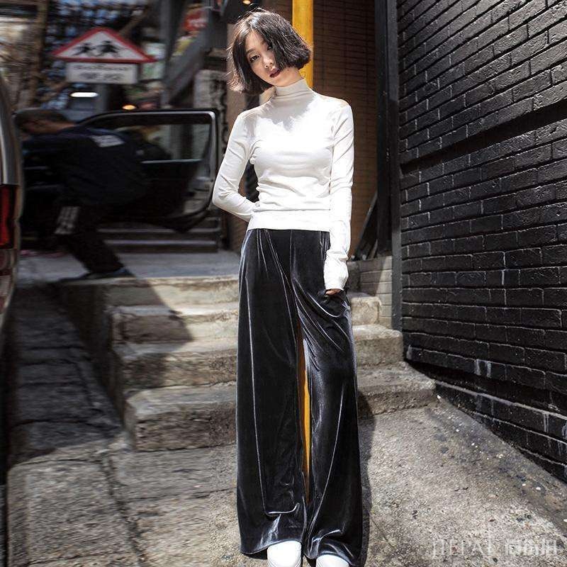 丝绒阔腿裤温柔又有质感，春季选择这五种颜色舒适又百搭