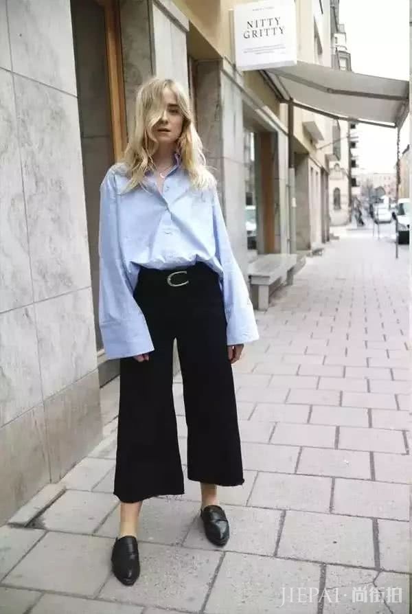 衬衫+阔腿裤，法式chic风情