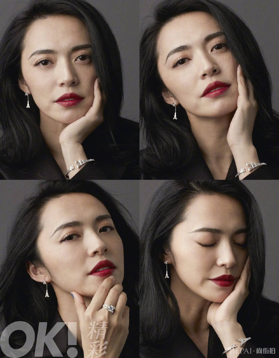 姚晨全黑造型帅气登杂志，气场太威武