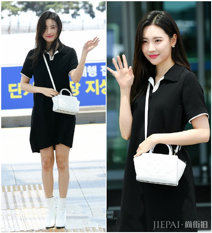 李宣美机场街拍 穿翻领T恤裙搭短靴,气质太好