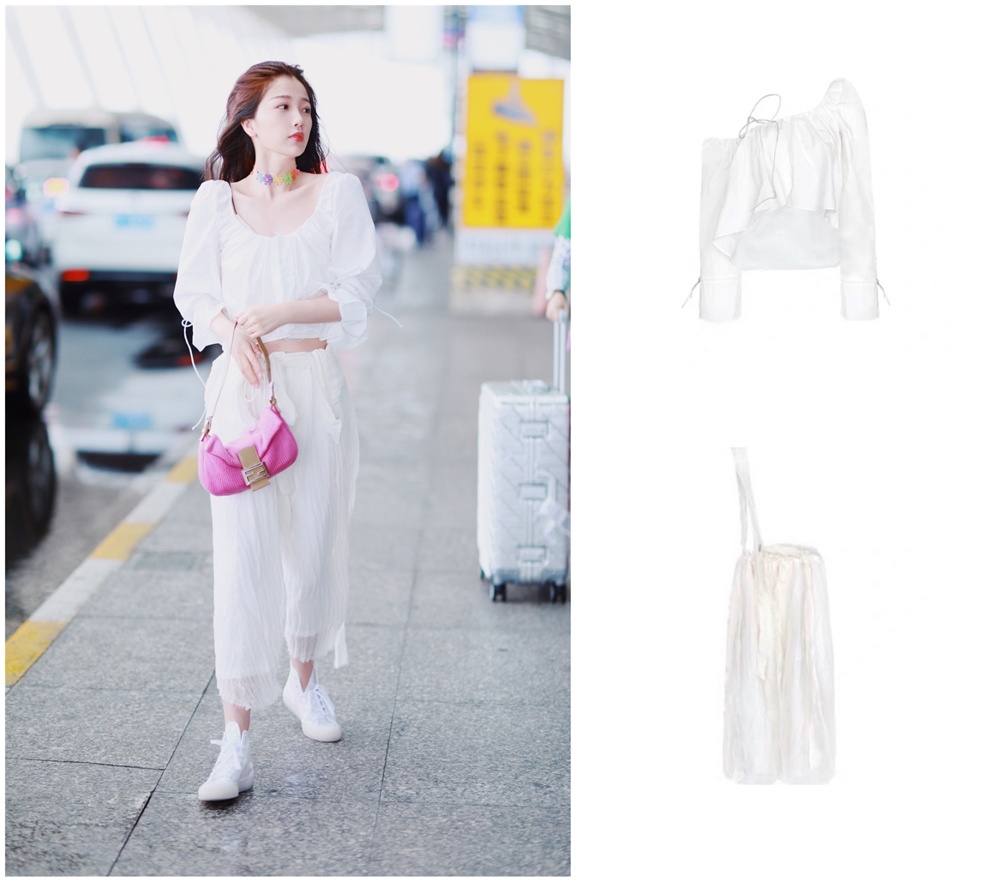 虞书欣美的出众，白纱裙配小粉包仙气又温柔