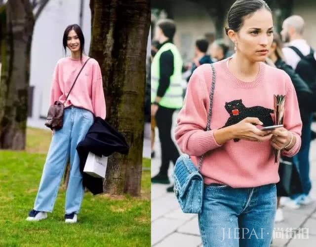 欧美街拍 穿衣打扮用2种颜色搭一起，让你美一整天