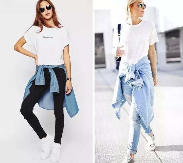 白T恤+小白鞋，搭配起来这么好看！