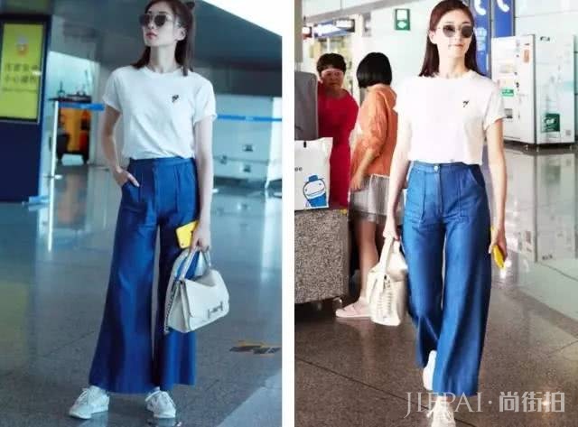 T恤搭配阔腿裤,2019最省事的时尚套路
