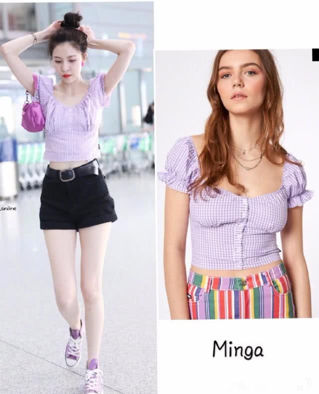 宋妍霏泡泡袖上衣搭配丸子头，把夏天的清爽展露无疑