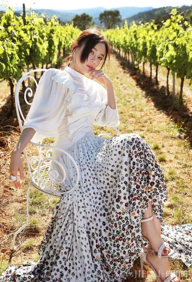 袁姗姗穿西式宫廷风长裙,葡萄酒庄园上演法式浪漫