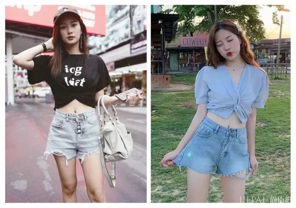 短上衣搭配高腰下装显瘦5斤显高10公分