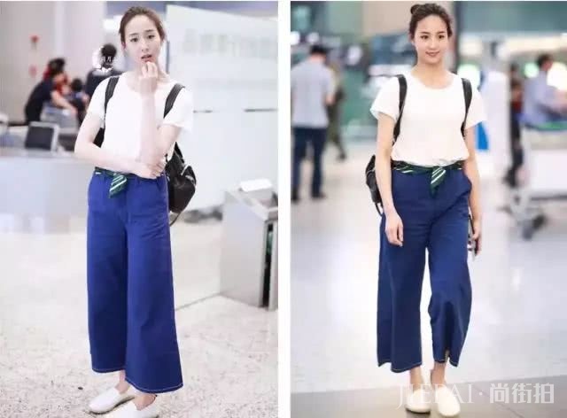 T恤搭配阔腿裤,2019最省事的时尚套路