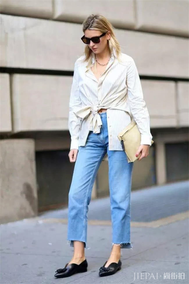 夏季职场穿搭技巧：学马思纯衬衫搭配牛仔裤就对了