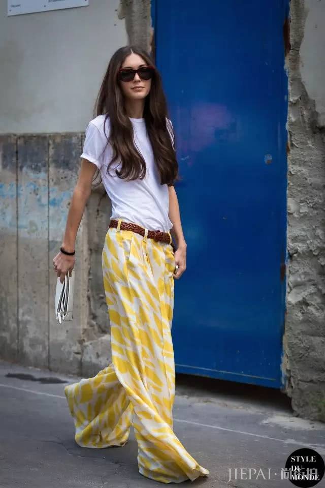 T恤搭配阔腿裤,2019最省事的时尚套路