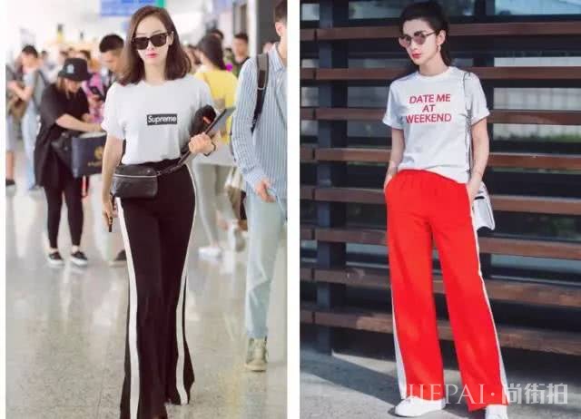 T恤搭配阔腿裤,2019最省事的时尚套路