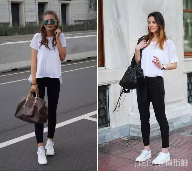 白T恤+小白鞋，搭配起来这么好看！