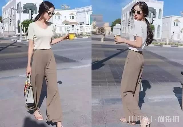 阔腿裤搭配T恤，夏季永不过时的搭配，洋气又好看！