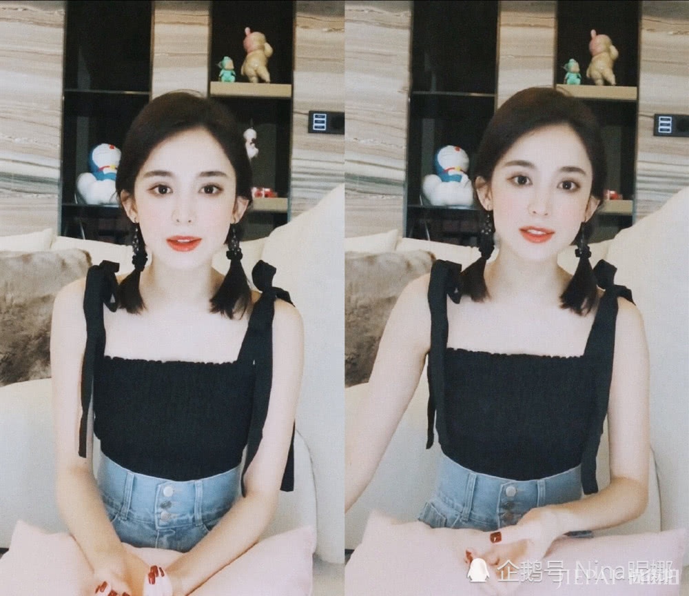 古力娜扎自拍跳舞美照,扎马尾穿1千黑色吊带