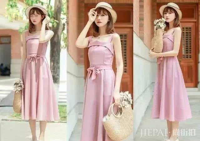 夏季最流行的5款粉色连衣裙，搭配一双平底鞋看着就少女