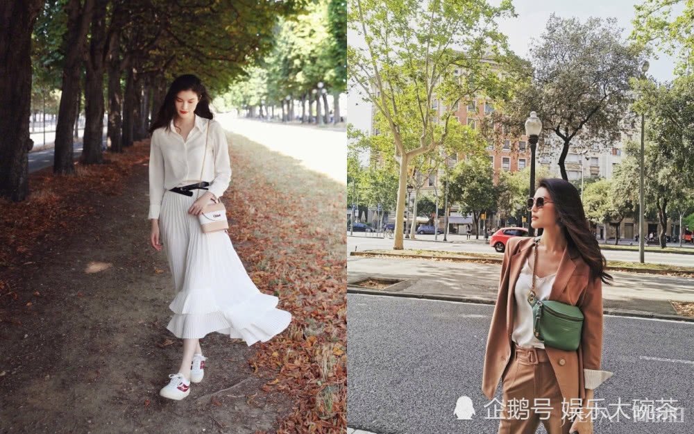 何穗游客照率性潇洒,穿焦糖色西装满满的秋日慵懒感