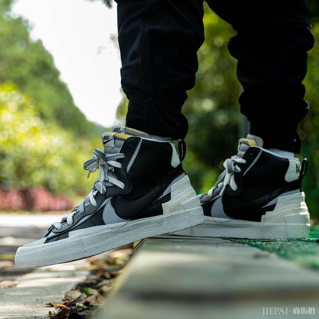 发售日期终于确定了!黑灰 Sacai x Nike Blazer Mid 上脚图再次来袭!