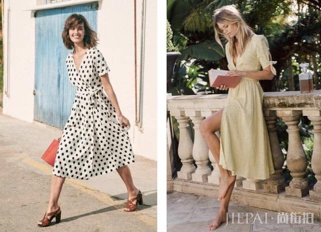 穿上显瘦的V领连衣裙，用这些设计搭配细节才能修身