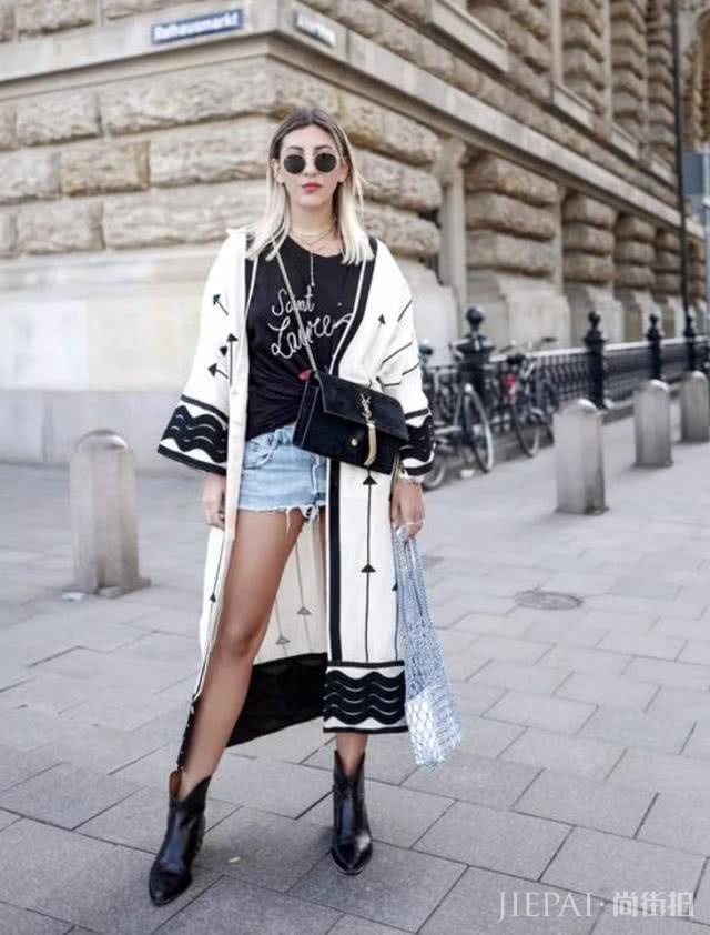 欧美街拍 牛仔靴配大衣、西装、开衫气质高级又好看