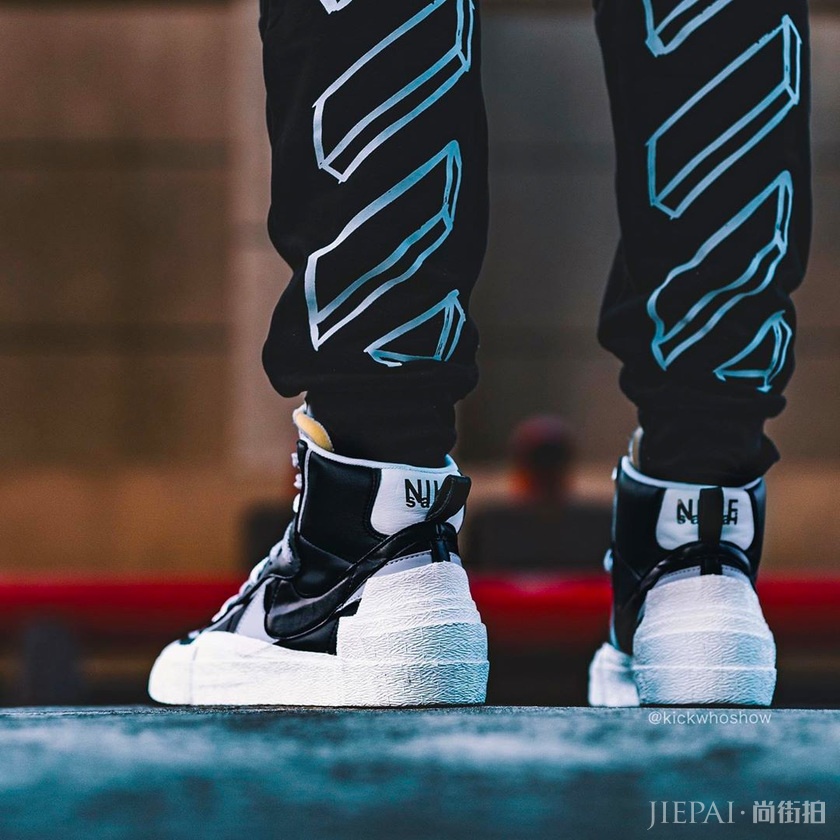 上脚属实太美!黑灰 Sacai x Nike Blazer Mid 最新上脚美图来袭!