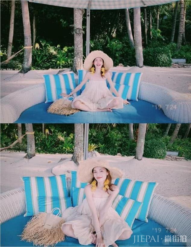 李现前女友钟楚曦晒沙滩美照,公主裙配草帽大秀美腿身材火辣
