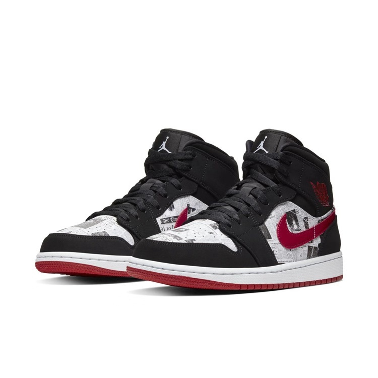 报纸印花与黑红的结合?!Air Jordan 1 Mid 新品来袭!