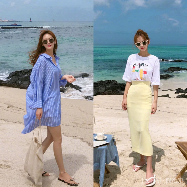 小个子女生夏天穿出仙女气,暖色系衬衫搭半身裙搭出高级感