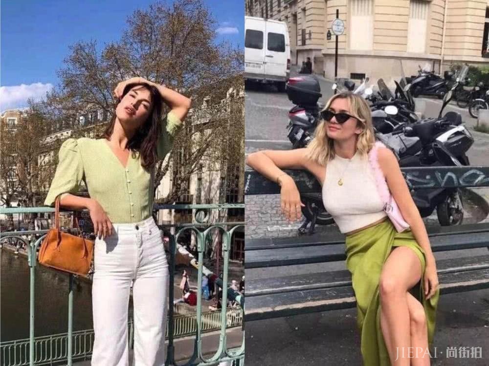 泫雅钟楚曦都穿的牛油果绿,清爽时髦