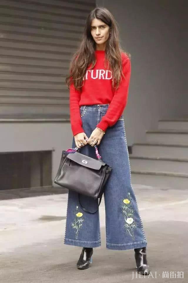 初秋穿毛衣不管选低领还是挑高领,搭阔腿裤显好看又有气质