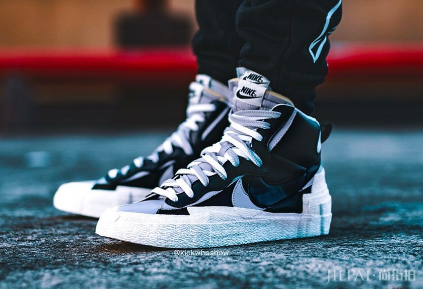 上脚属实太美!黑灰 Sacai x Nike Blazer Mid 最新上脚美图来袭!