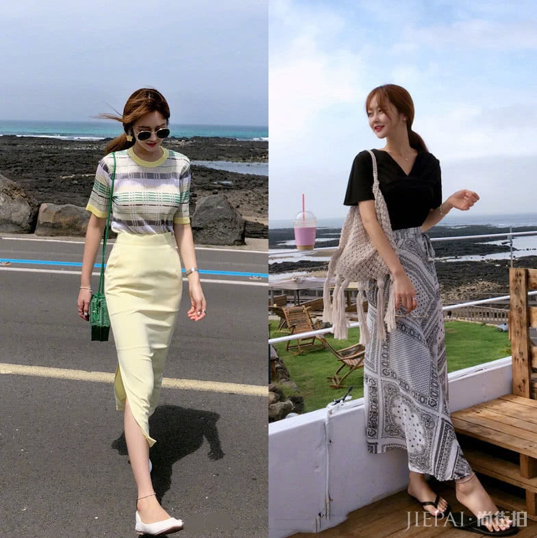 小个子女生夏天穿出仙女气,暖色系衬衫搭半身裙搭出高级感