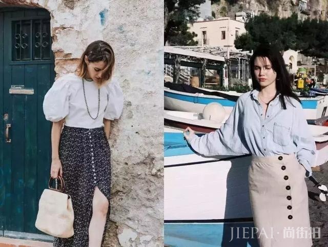 今夏最火的“纽扣裙”，基础款半身裙工作装文艺清新又显瘦