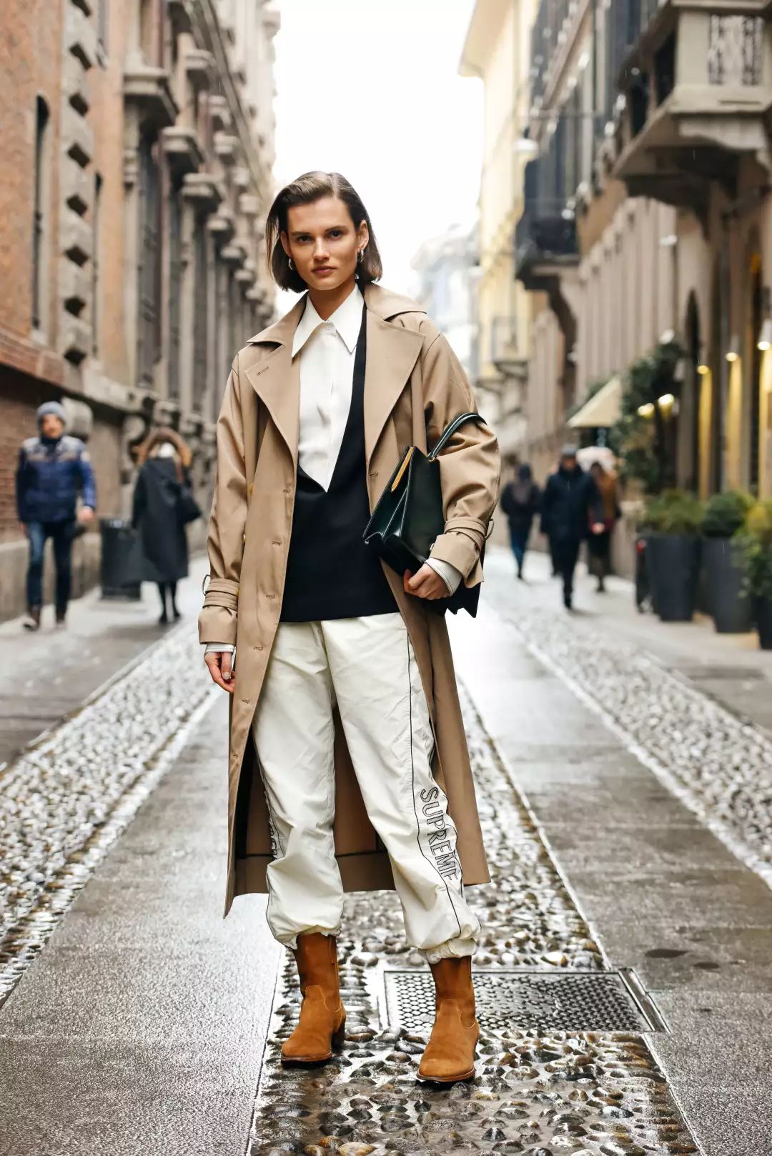 风衣搭配阔腿裤,今秋街拍最潮百搭cp!!!