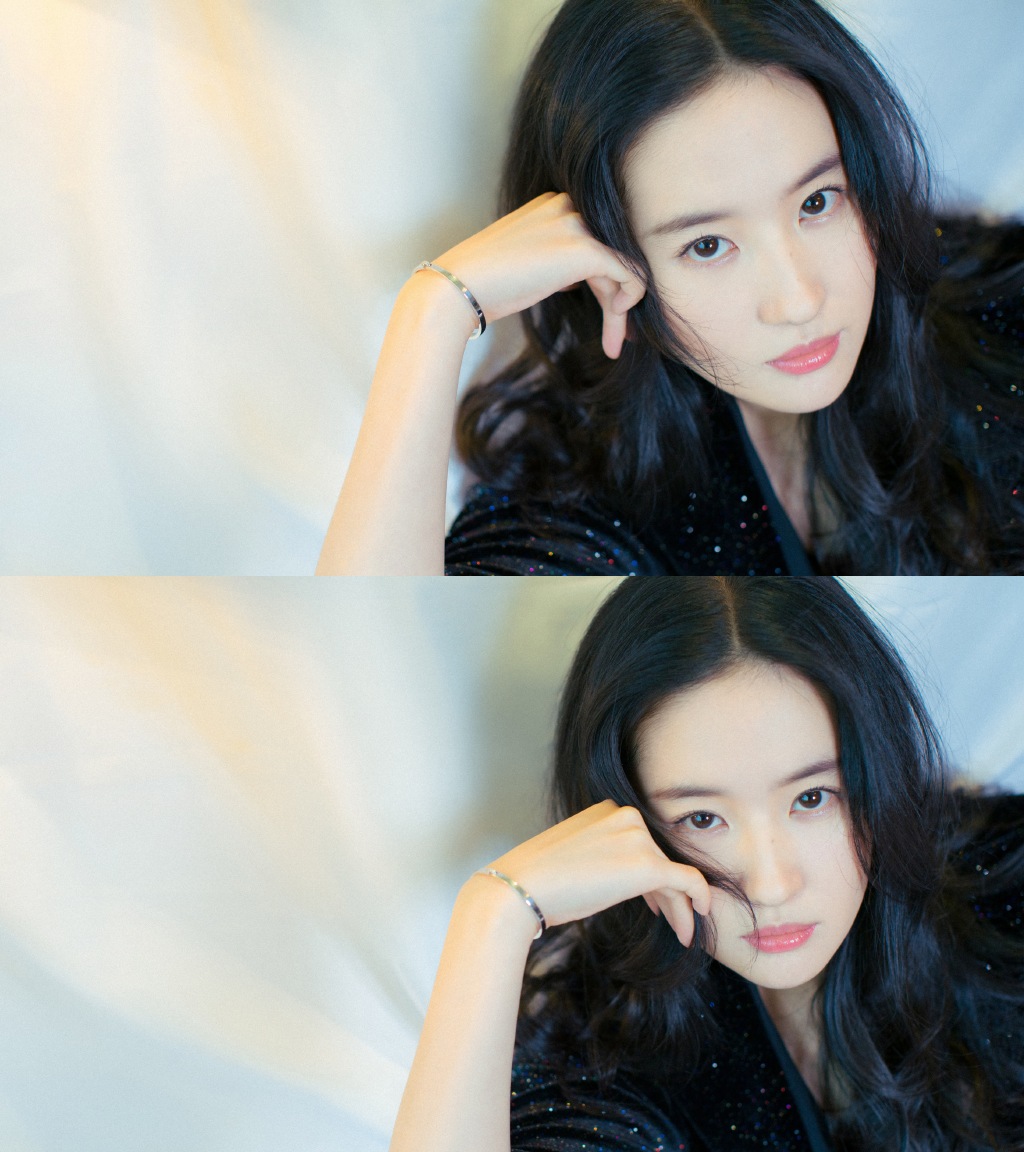 刘亦菲黑色西装朦胧优美写真图片