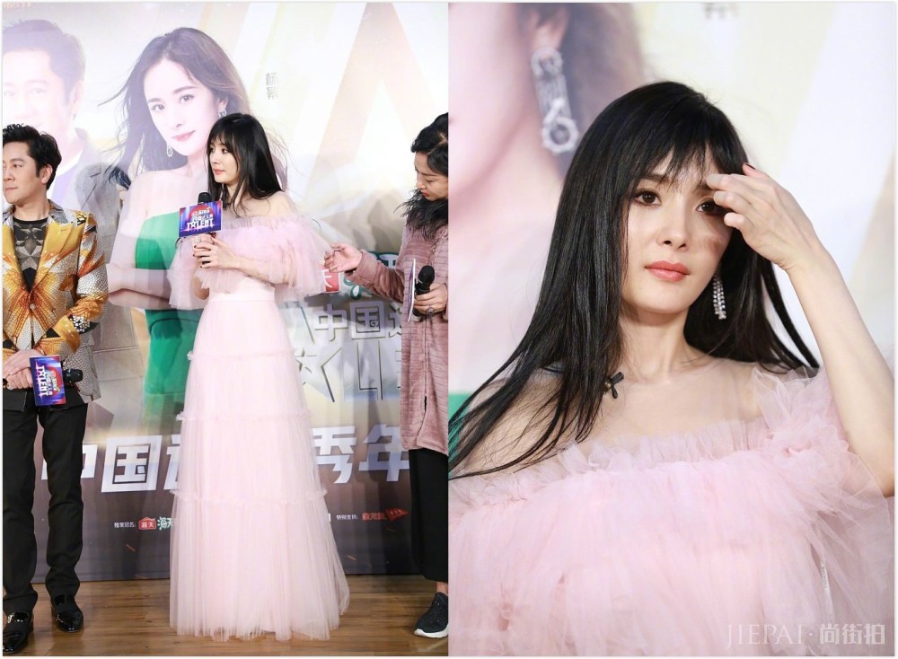 杨幂新发型配粉色轻纱裙现身活动,清纯甜美重回18岁