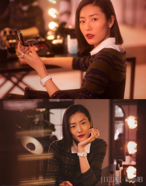 刘雯上美妆课！针织条纹裙配精致妆容，暗樱桃红唇膏亮了