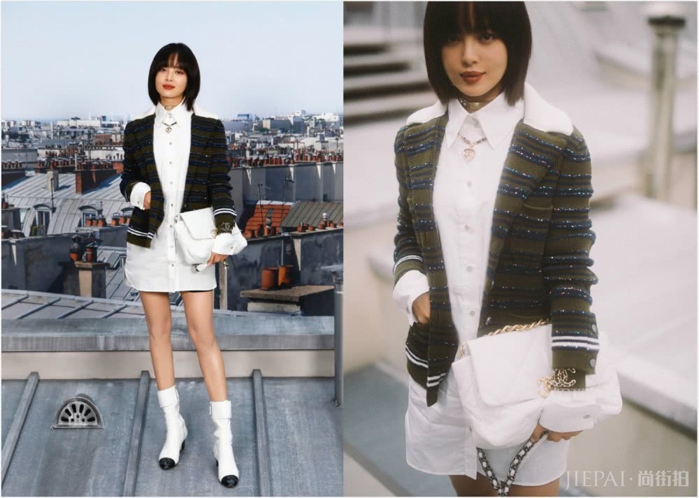 辛芷蕾写真照穿灯笼袖渐变色连衣裙，赤脚秀美腿吸睛十足