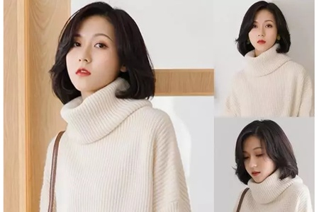 齐下巴长度的女士时尚短发,好看的烫发发型图片