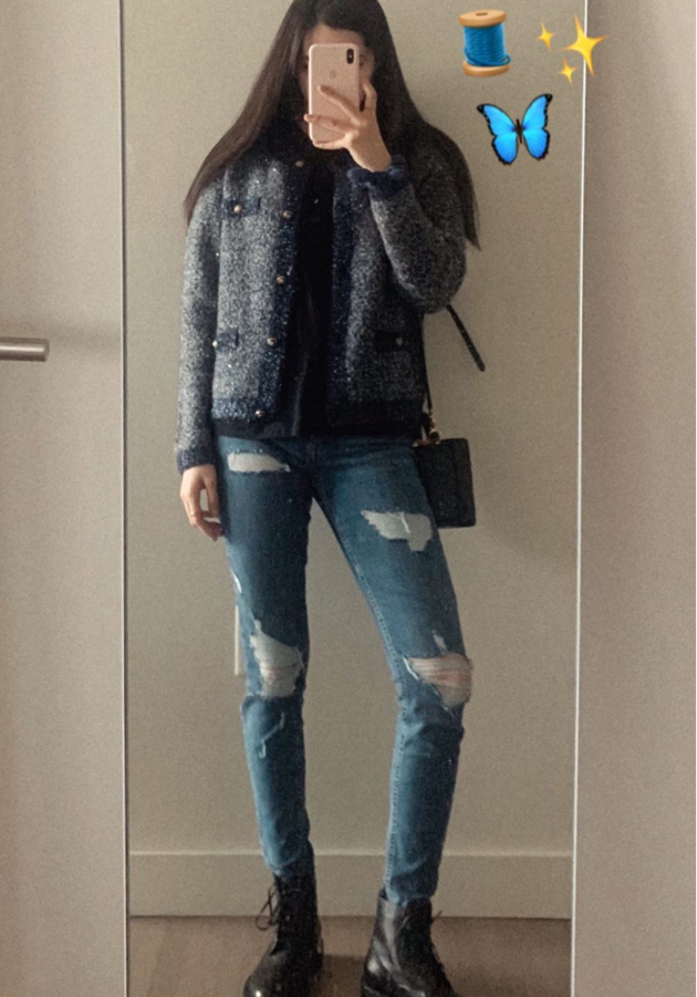 欧阳娜娜假期中周不忘打卡,把裤子剪去一截看起来贼时髦