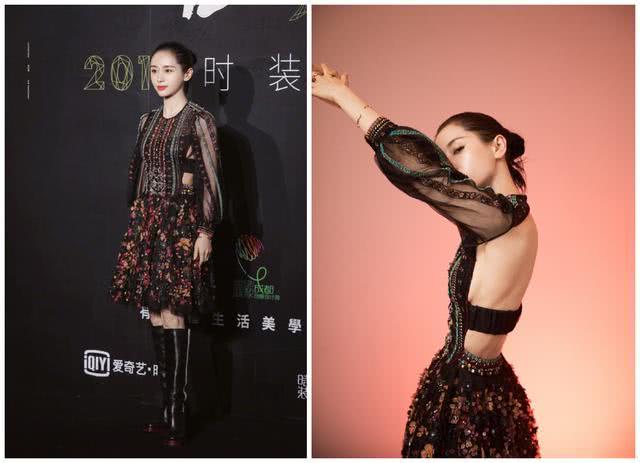 王子文V领露背小吊带配落地裤，小身材却拥有大气场