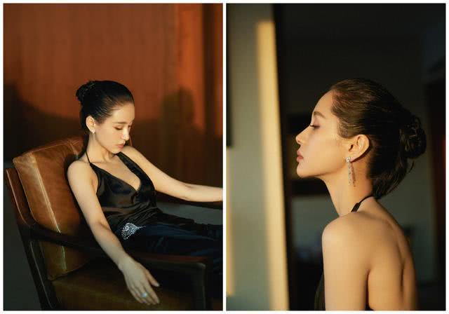 王子文V领露背小吊带配落地裤，小身材却拥有大气场